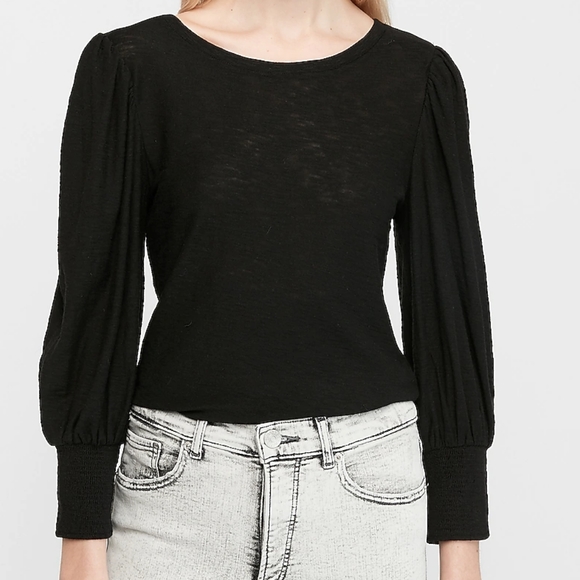Express Tops - EXPRESS Puff Shoulder Long Sleeve Tee Black